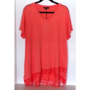 DG2 Diane Gilman Lace Trim Salmon Short Sleeve Tunic XL NWT!
